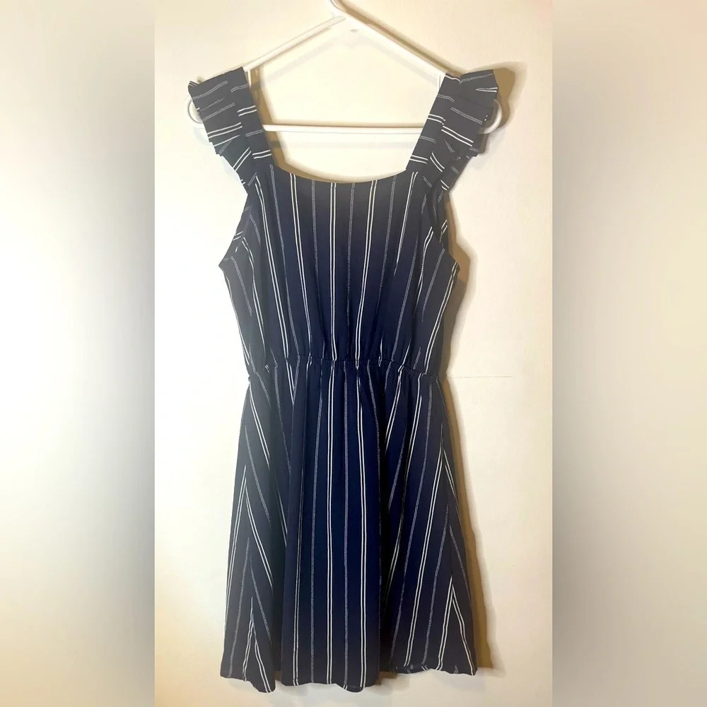 Monteau Navy Blue and White Striped Midi Dress Size Medium